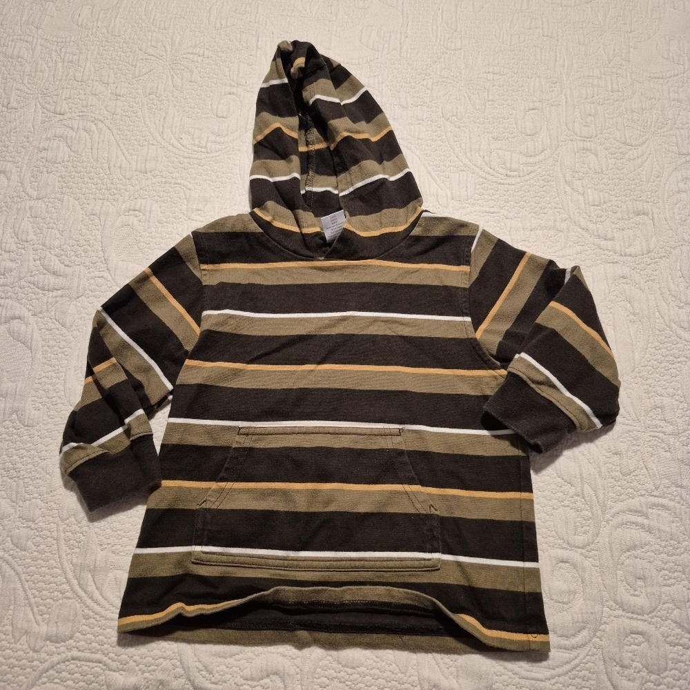 Gymboree boys size 2T brown green gold striped pullover tshirt front pocket